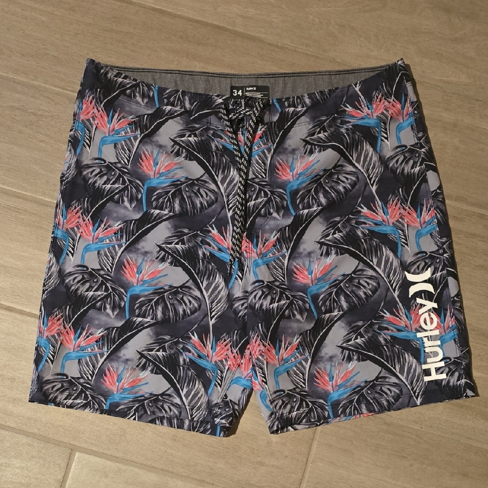 Hurley Black and Blue Board Shorts Tropical Design